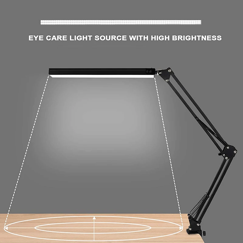 LED Desk Lamp with Clamp USB Clip-on Table Lamp Eye-Care Dimmable Reading Light Swing Arm Lamp Daylight Lamp