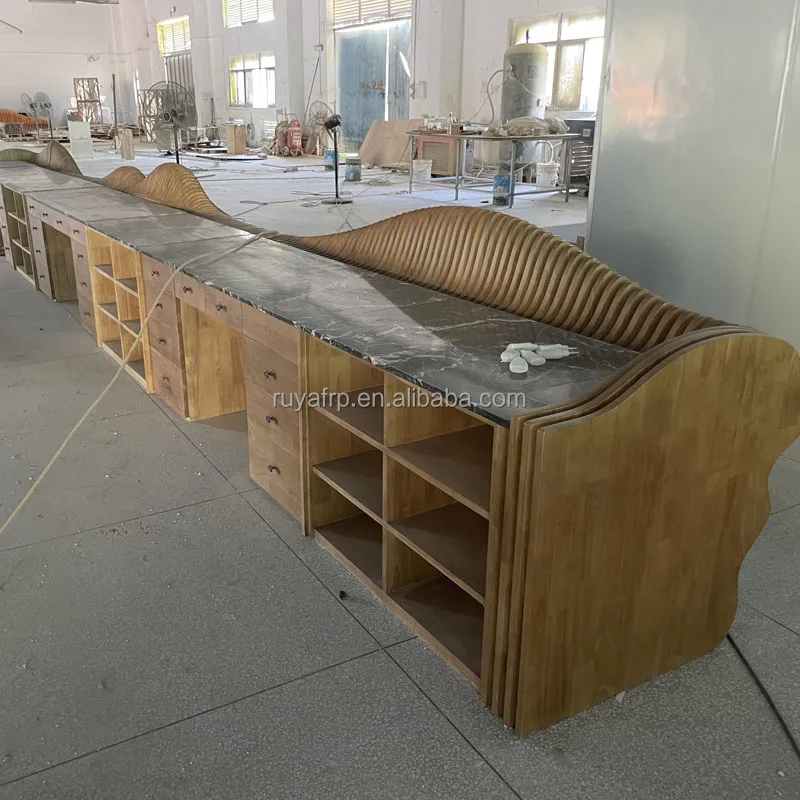 Custom Modern Large Solid Wood Reception Desk Office Front Counter Hotel Hospital School Basement Home Bar Mall Supermarket