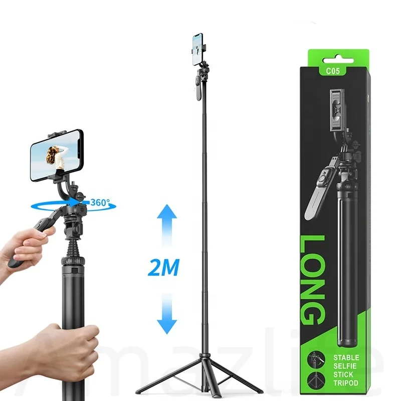 High Quality C05 Portable Aluminum Meters Long Selfie Stick Tripod Stand  for Smartphone Camera