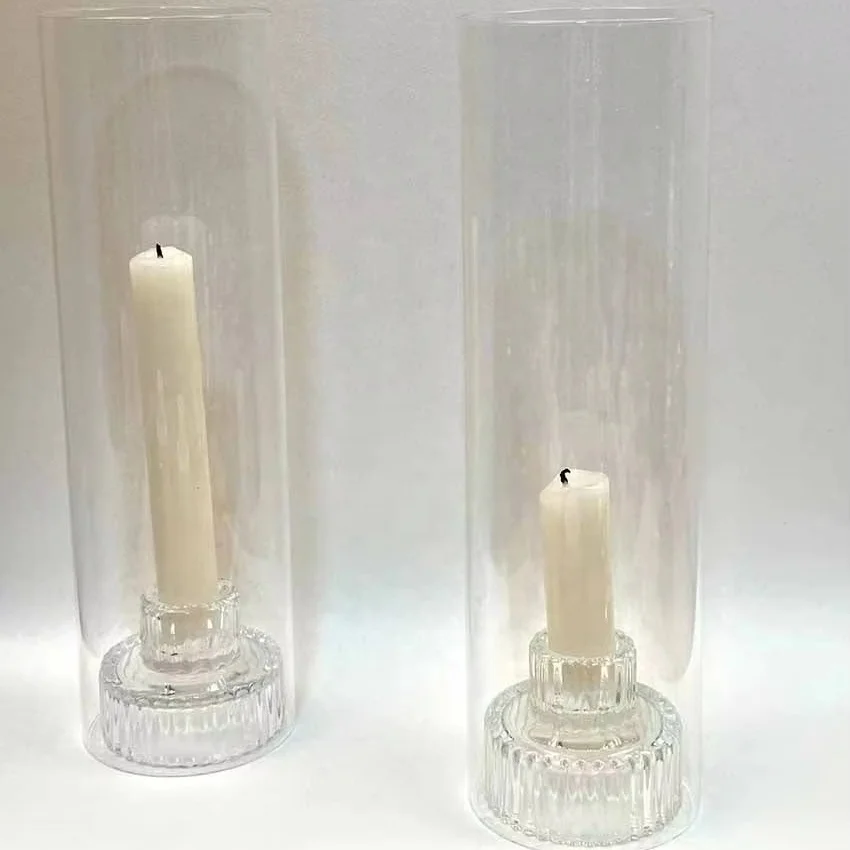 Light Luxury Transparent Romantic Glass Taper Table Candlestick Holder Restaurant Hotel Decoration Stripe Candlestick Holder