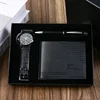 Set nero da 4 pezzi: orologio + occhiali da sole + portafoglio + confezione regalo