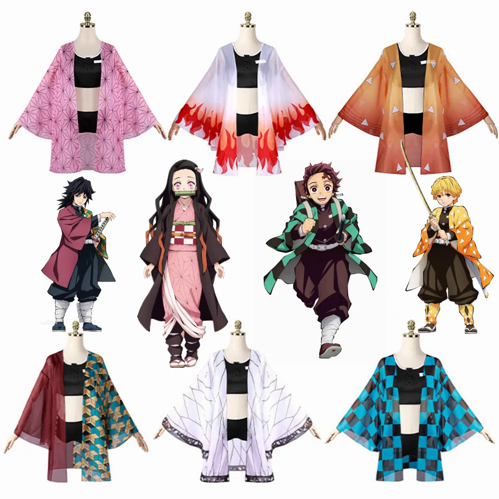 Caçador de Demônios de Anime: Kimetsu No Yaiba Zenitsu Giyu Tanjirou Kamado  Nezud Cosplay Feminino Masculino Fantasia de Kimono Uniforme GJCE.