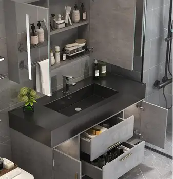 Monerte Elegant Grey Modern Bathroom Cabinet with Mirror