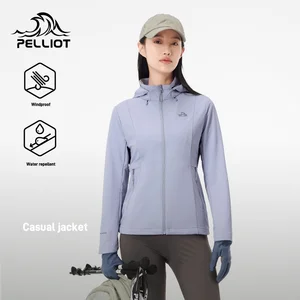 Pelliot Women New Slim Hooded Jacket Coat Embroidery Outdoor High-elastic Water Repellent Casual Logo Skin-friendly Autumn