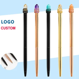Beauty Novelty Twist Metal Slim Crystal Stone Ball Pen with Stone on the Pen Top