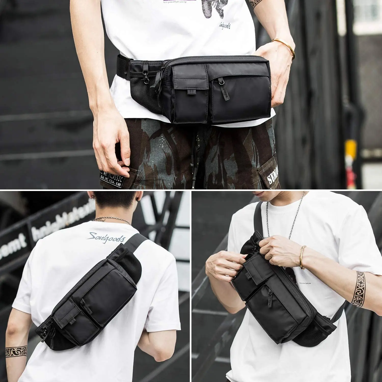 Large-capacity Solid Color Chest Bag In BLACK