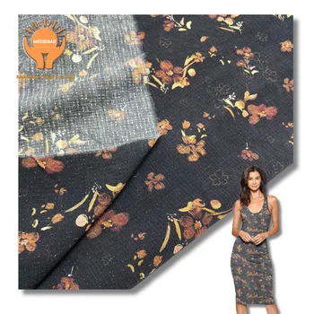 High quality comfortable and breathable polyester fabric waist flower Korean silk plain print for women's dresses blouses
