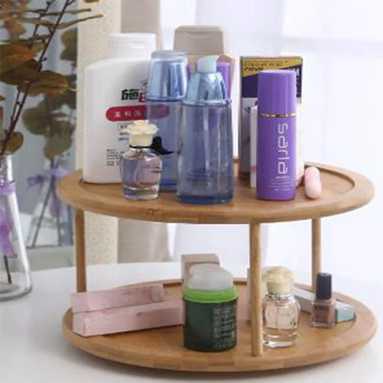 Bamboo Revolving Spice Rack Functional Shelf Kitchen Rack