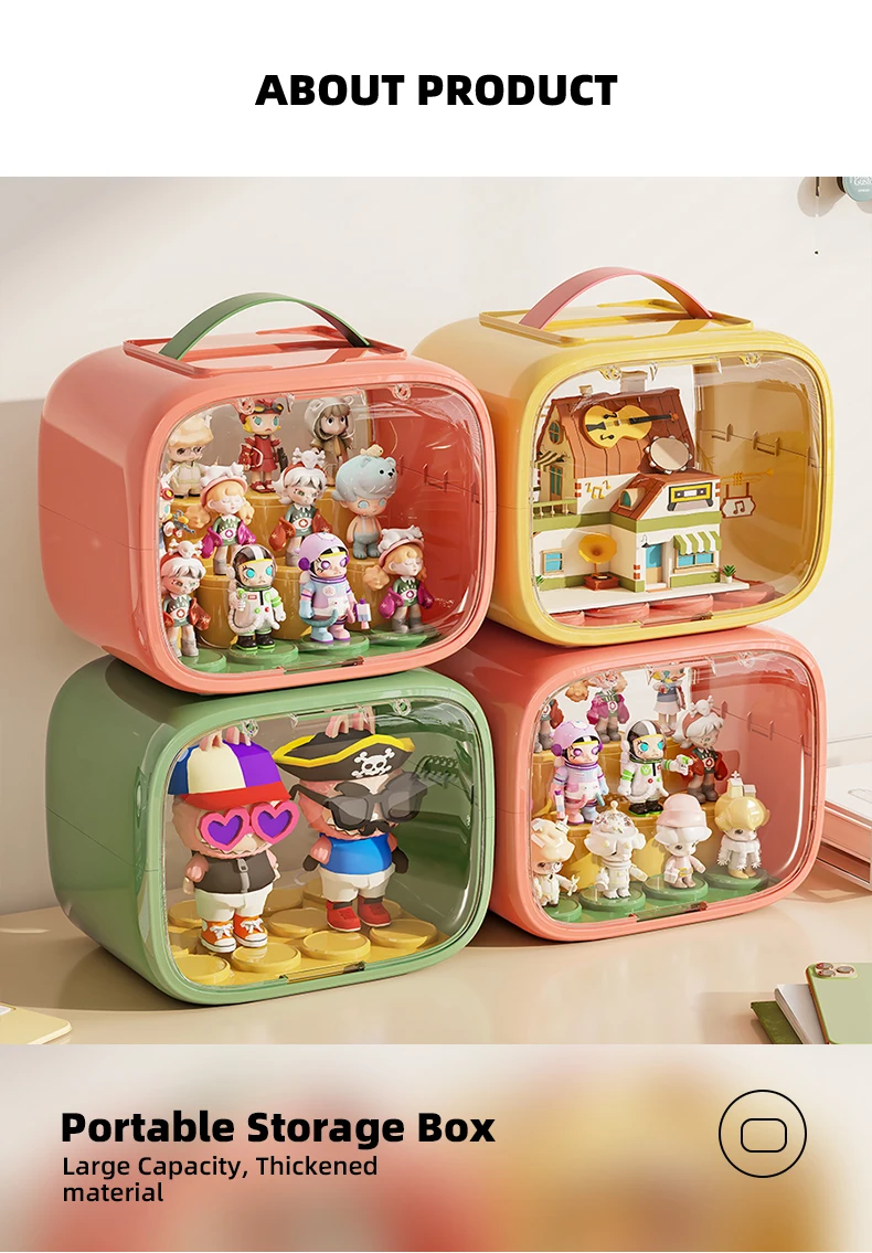 product wanuo clear collectible toys storage display case portable collectible designer toys display case with handle-2