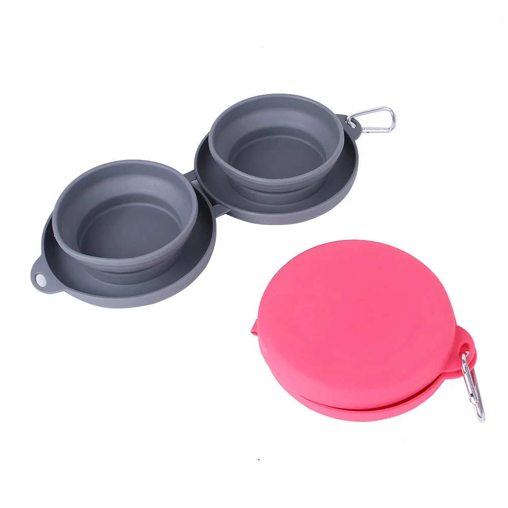 Easy Carry Foldable Dog Travel Bowl TPE Collapsible Double Dog Pet Bowl Feeders supplier