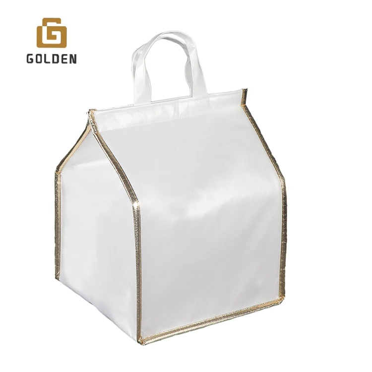 Golden Custom Imprint Portable Non Woven Large Insulated Tote Bag Thermal Lunch Cooler Bag