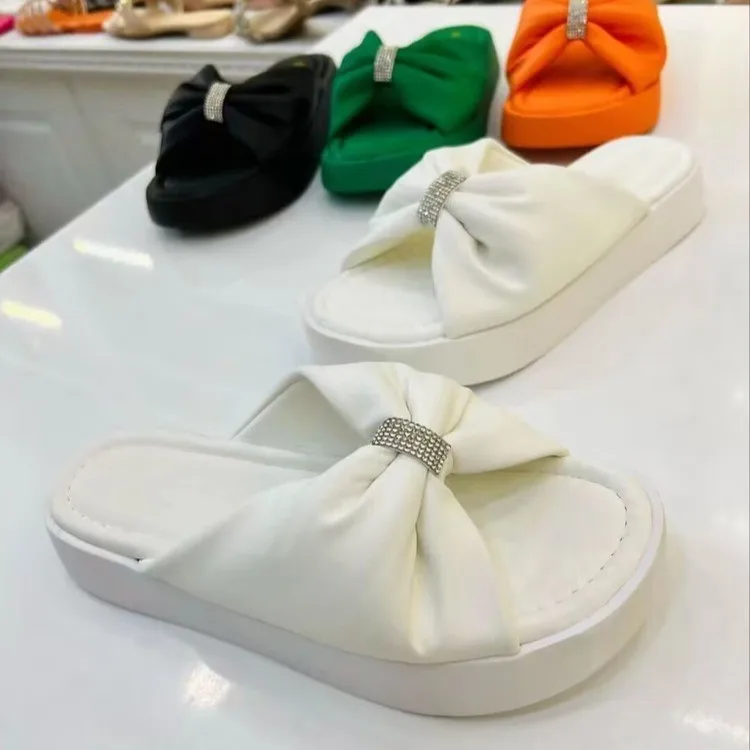New summer large size women's shoes thick sole bow sequin thick sole casual slippers for women