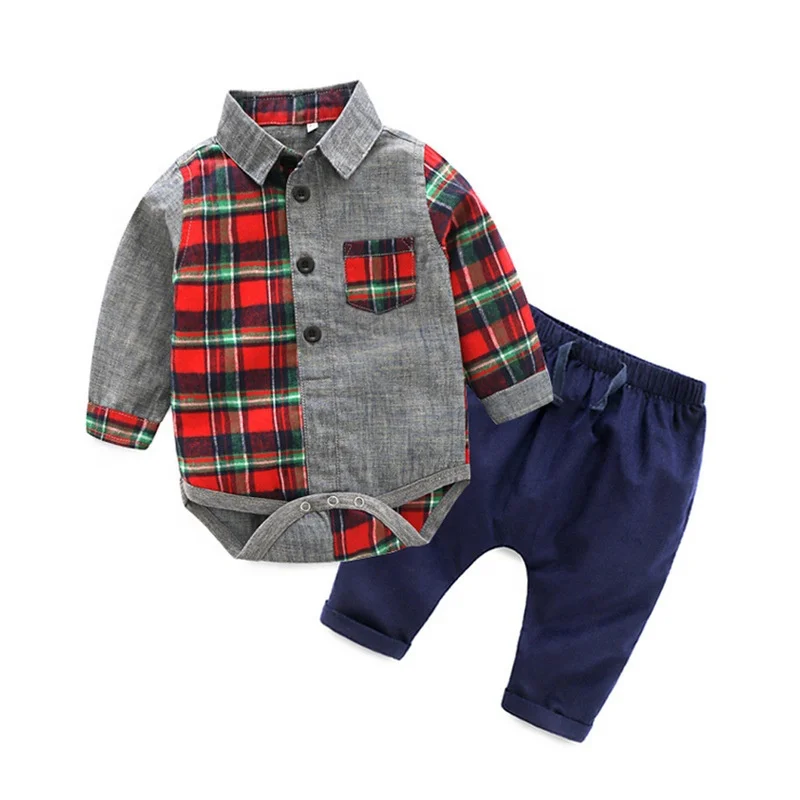 Newborn Baby Boys Outfits Clothes Romper Gentleman Long Sleeves Tops Pants Set