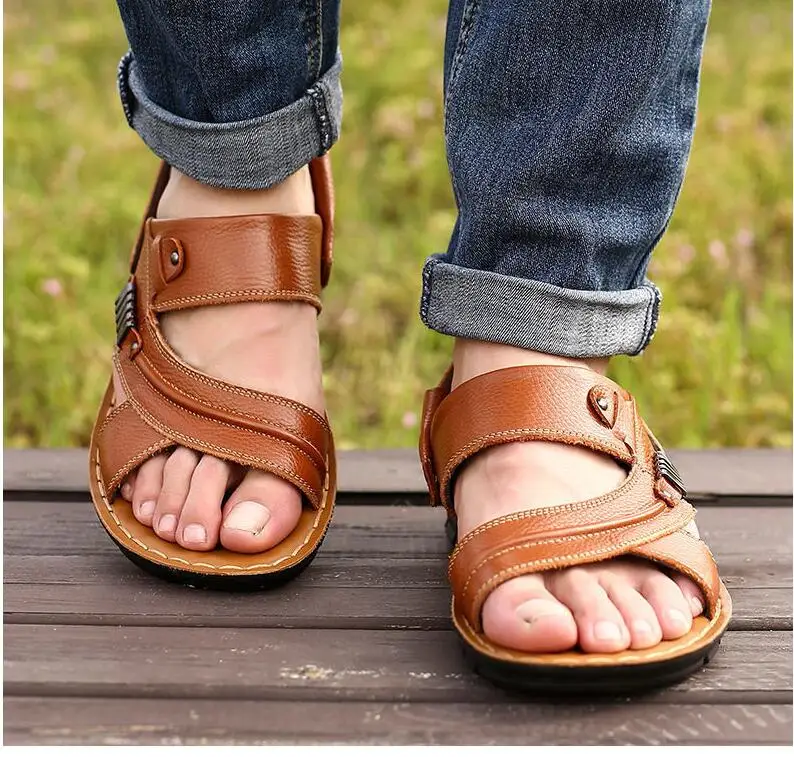 2023 Summer New Men's Sandals Fashion Genuine Leather Beach Shoes Casual Sandals