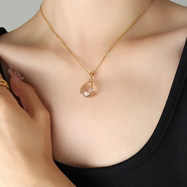 18K Gold Plated Crystal Ball Pendant Necklace Clavicle Chain