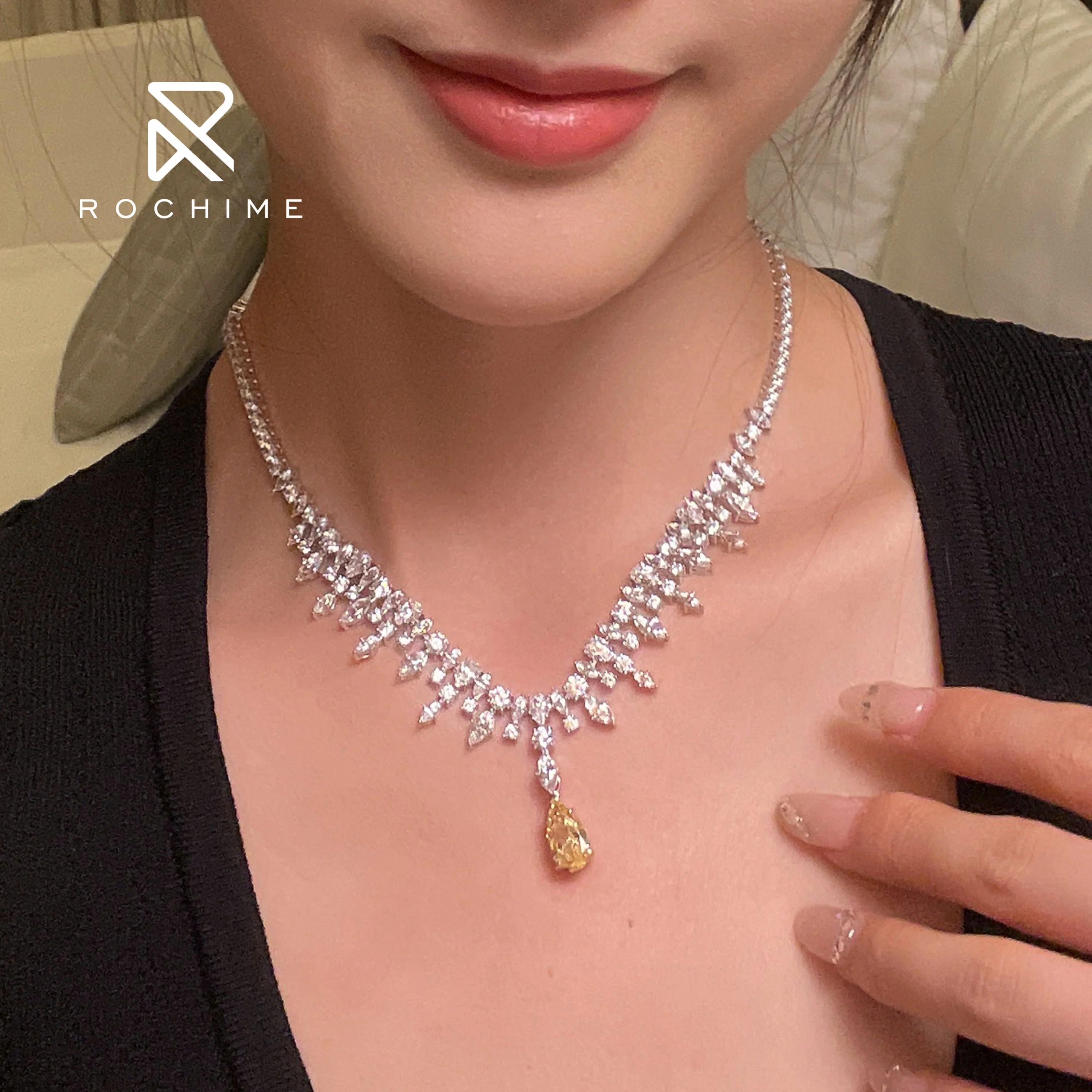 Rochime Luxury Designer Three Ways to Wear Pearl Diamond Necklace 925  Sterling Silver Zirconia Fashion Fine Jewelry for Ladies