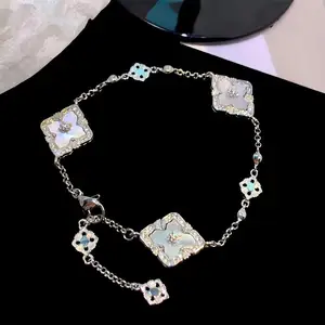 Custom Charm 4 Leaf Clover Fashion Chain & Link Bracelets Mother-of-pearl Zircon Fancy Bracelets Jewellery for Ladies Women