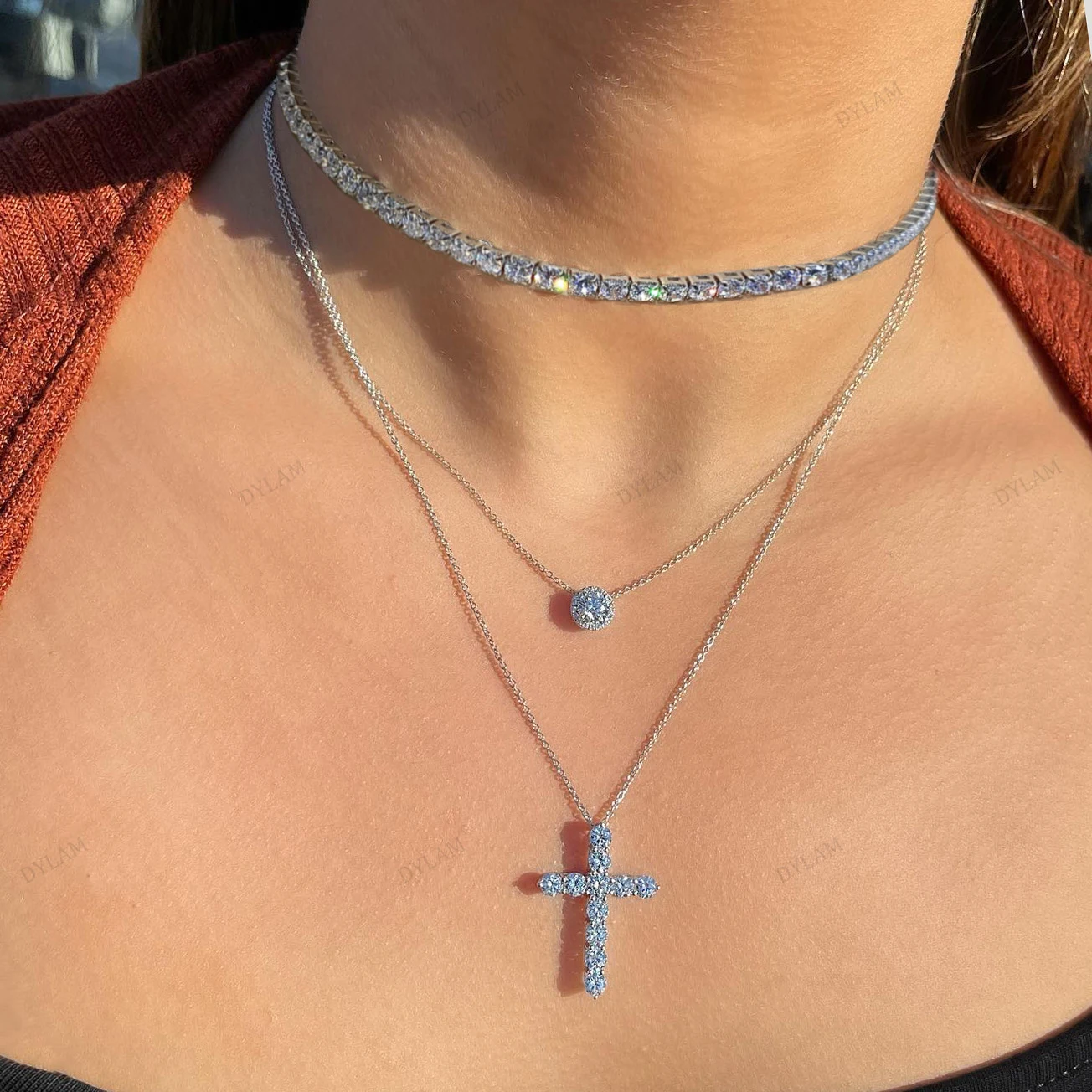 Extra Large Silver Cross Necklace Womens Chain Pendant Gold Big Diamond  Zircon T | eBay