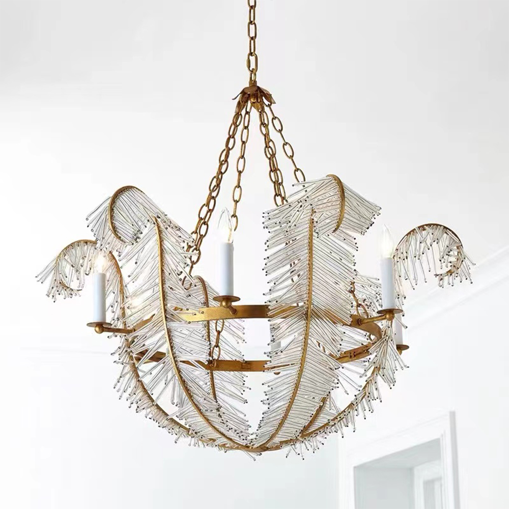 Американская сельская постмодернизированная Хрустальная трубчатая перьевая люстра, французская простая люстра