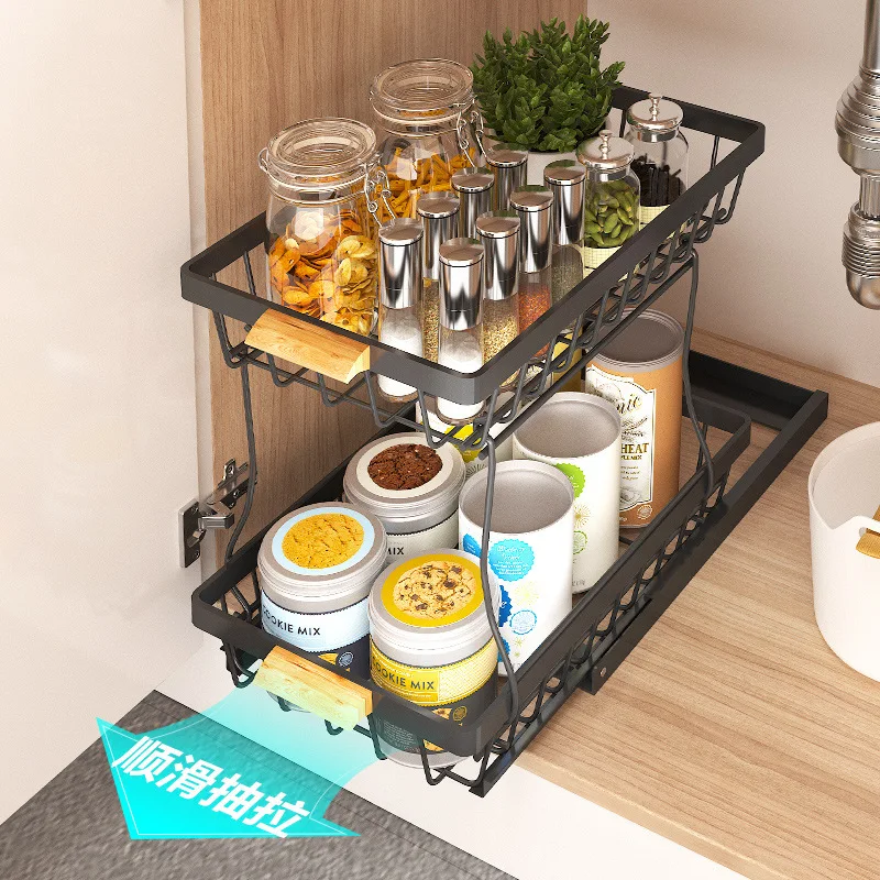 Japanese-style kitchen sink shelving pull-out household items