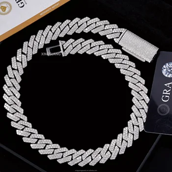 Hip Hop Jewelry 17mm Pass the Diamond Tester VVS Moissanite Men Necklace Bling Cuban Link Chain for Mens Women