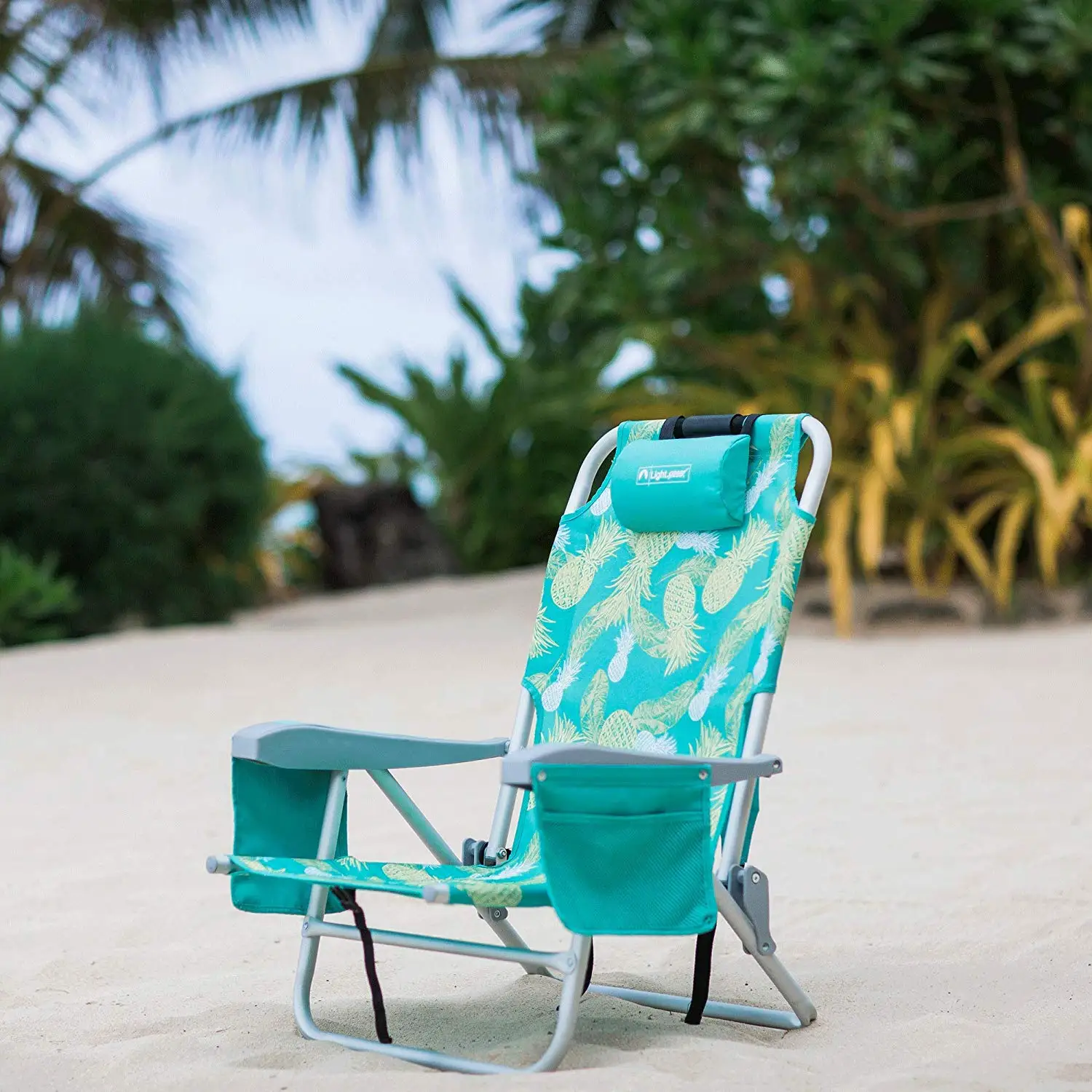 Backpack Beach Chair 5 Positions and Cup Holder Pouch on Side Padded Pillow Storage Bag Lightweight Rustproof