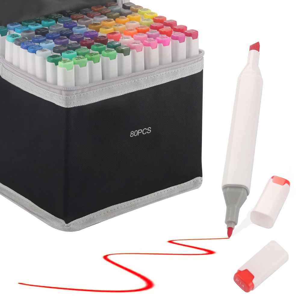 Хайлайтер Двойные наконечники Перманентный маркер для рисования Ручки Маркеры эскизов 80 цветов алкоголя маркеры альбом раскрашивания взрослых