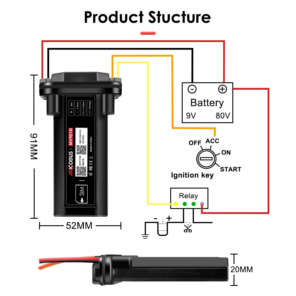 MiCODUS MV901N Engine Alarm Motorcycle Real Time Car Tracking Device GSM GPRS Vehicle Gps Tracker With Remote Fuel Cut Off
