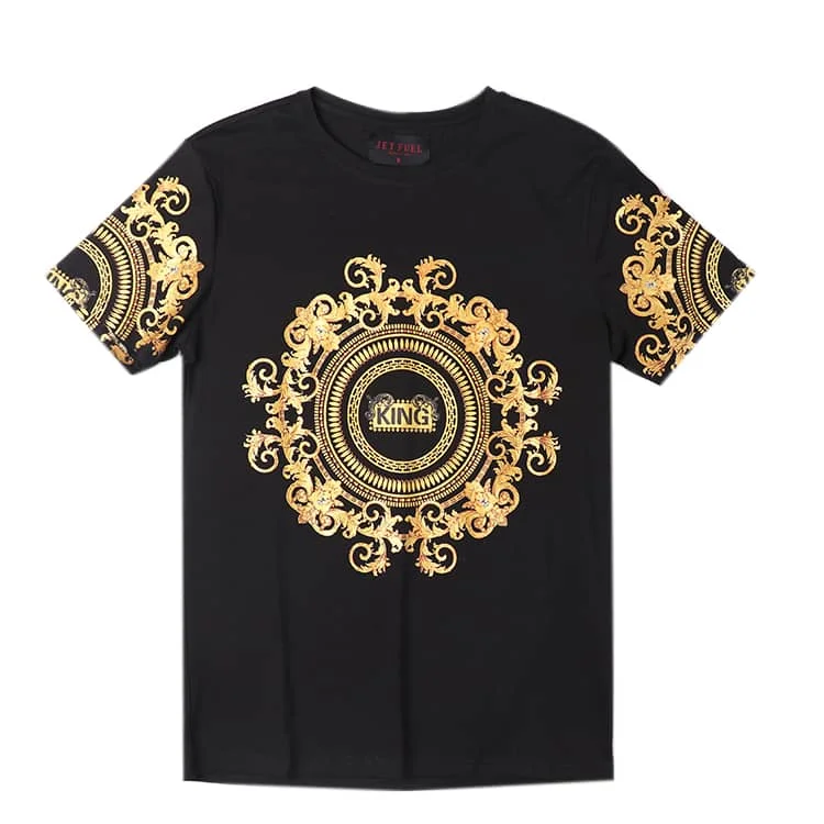 summer mens t-shirt printed golden flower & king lion t-shirt