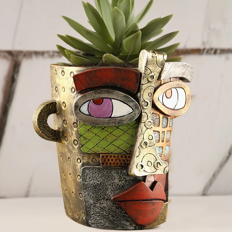 Hvxrjkn Picasso Blumentopf – Abstraktes Gesicht Aus Kunstharz, Bunte Deko Für Zuhause (ca. 18x15x18,5 Cm)