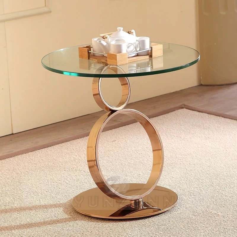 Modern Luxury round Coffee Table with Glass Top and Stainless Steel Base for Living Room Home Villa Hotel Hall