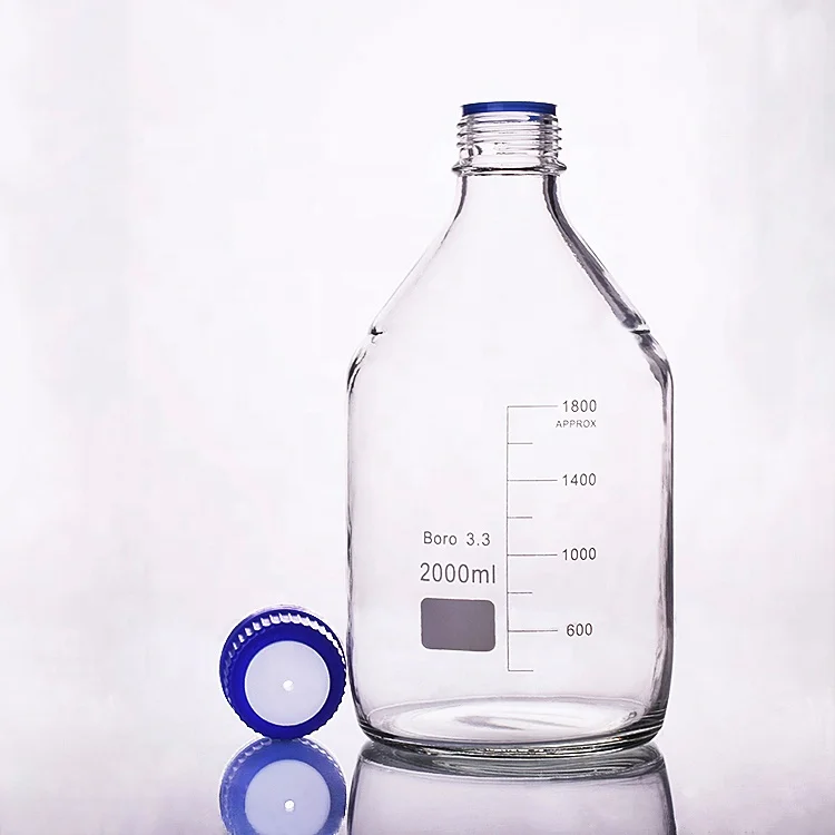 Лабораторная 2000 мл стеклянная бутылка реагента с защитной крышкой GL45