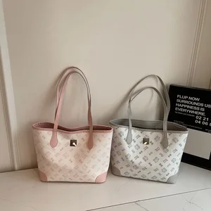 Cartoon Tote Bag Women Kawaii Mousse Cammy Latte Souffle Printed Shoulder Bag PU Leather Large Capacity Pink Underarm Bag