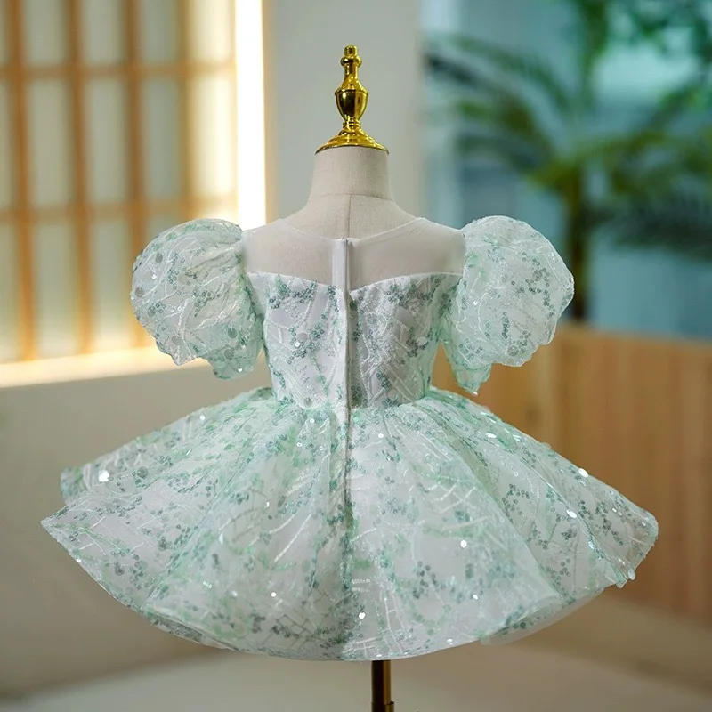 Mint Green Sequined Elaborate Baby Kids Christmas Party Gown