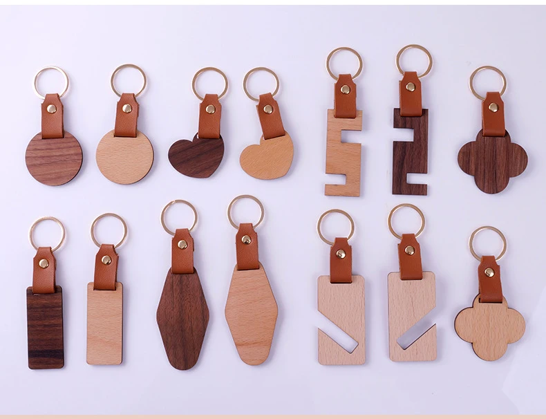 product custom logo laser cut out 3d wooden keychain holder stainless steel and pu plastic with blank wood pvc and metal keychains-2