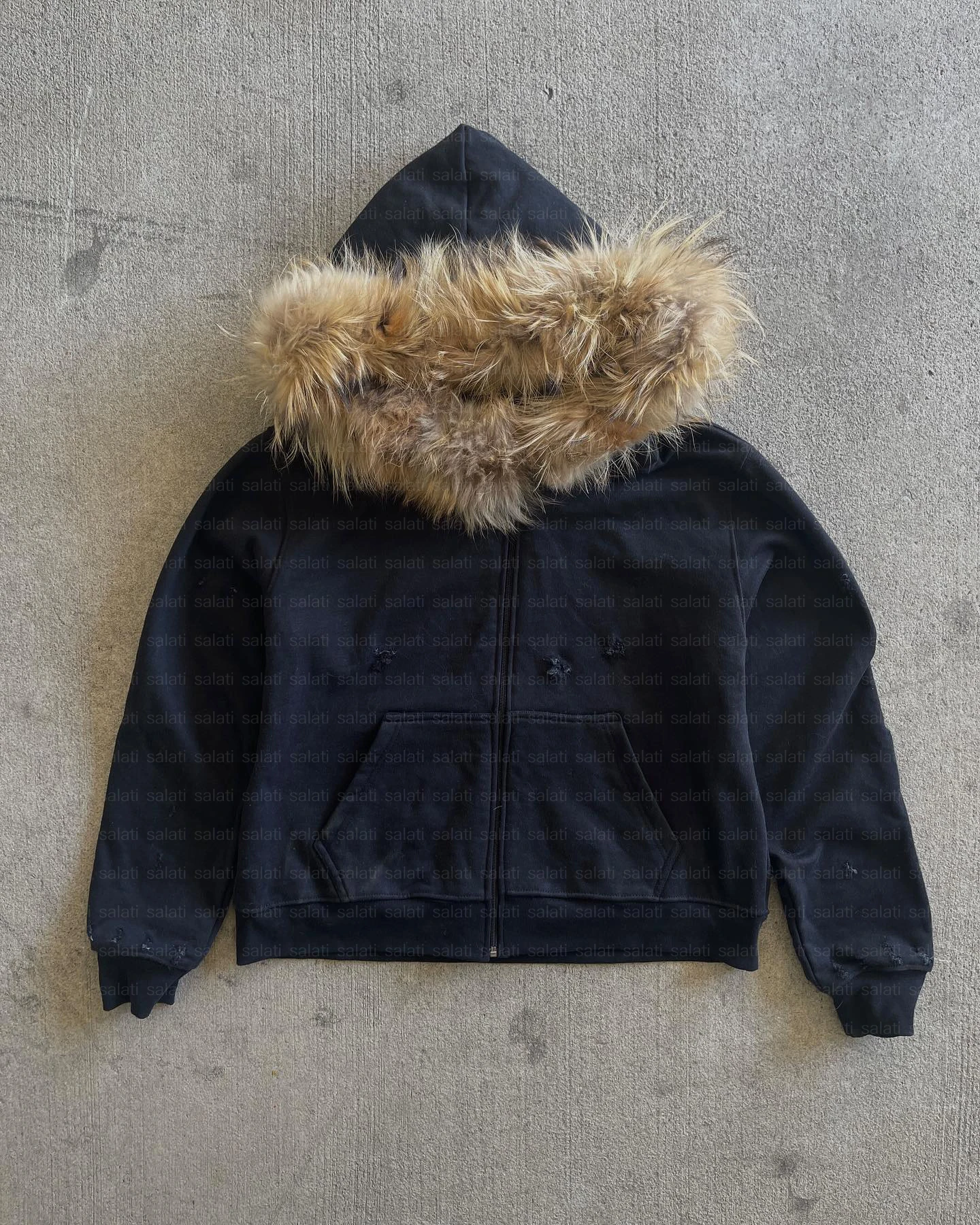 Custom Essentials Streetwear 400GSM Heavy Weight Oversized Cotton French Terry Plain Zipup Detachable Faux Fur Hoodies for Men gallery 7