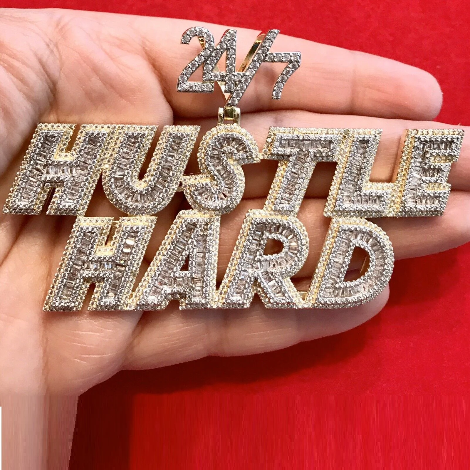 Iced Out popular Hustle Hard Name Necklace