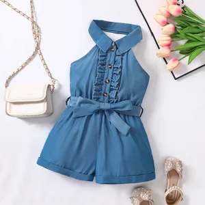 New Clothes 2026 Summer Fashion Children Clothing Sleeveless Halter Solid Color Shorts Jumpsuit for Girls