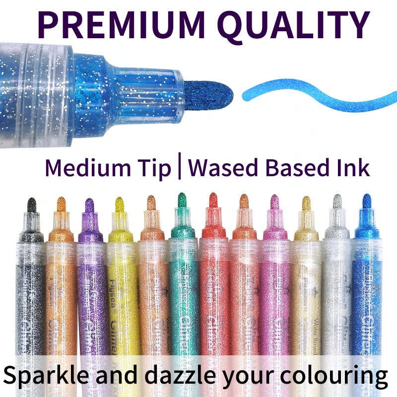 Glitter Metallic Paint Marker Pens 12 Glitter Color Markers For Kids  Water-based Sparkle Marker Pen With Fine Tip For Painting - Paint Markers -  AliExpress