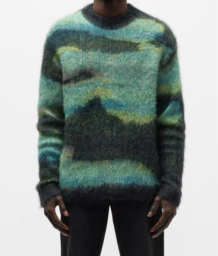 2023 Custom Logo Oem & Odm Mohair Men Sweater Fuzzy Jacquard Pullover ...