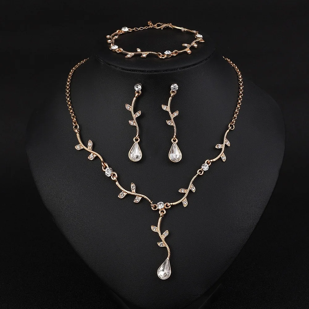 Elegant Gold Leaf Jewelry Set for Weddings