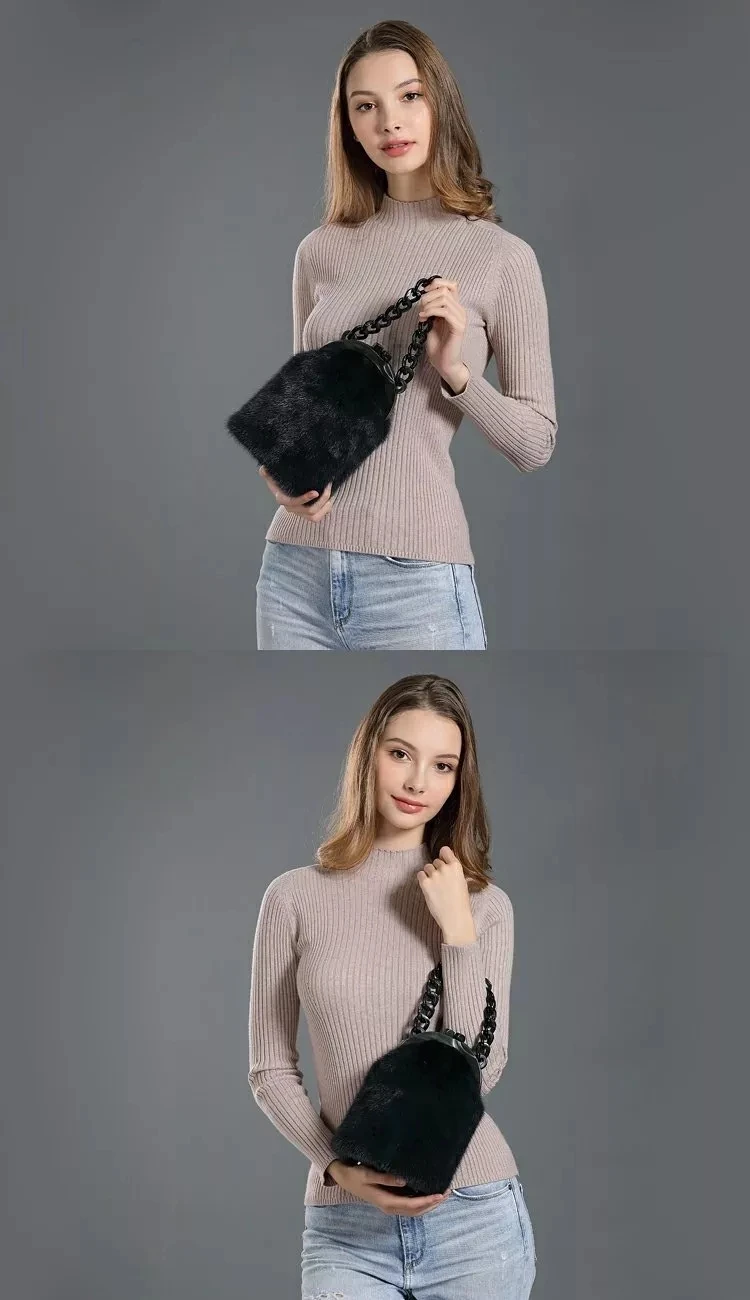 Luxury Real Mink Fur Handbags Genuine Cow Leather Winter Messenger Bag For Women