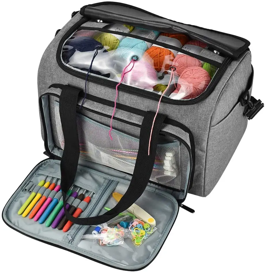 Factory Sale Yarn Tote Storage Organizer Bag Portable Knitting With Individual Compartments for Carrying Unfinished