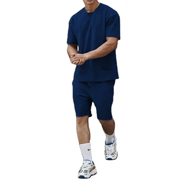 Summer Men 2 Piece Set Blank Solid Color Printing Design Custom Logo T shirt And Shorts Set Men