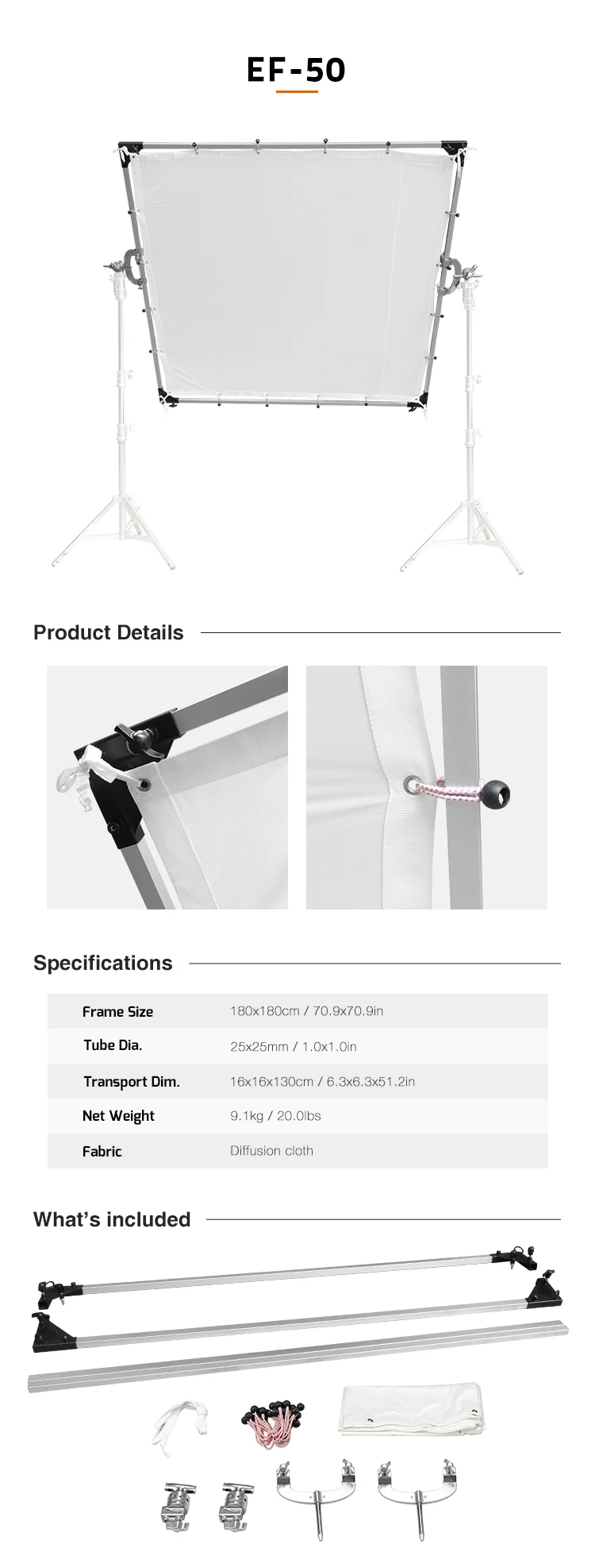 E-IMAGE EF-50 180*180cm Square Aluminum Tube Butterfly frames with  Diffusion cloth photo accessories| Alibaba.com