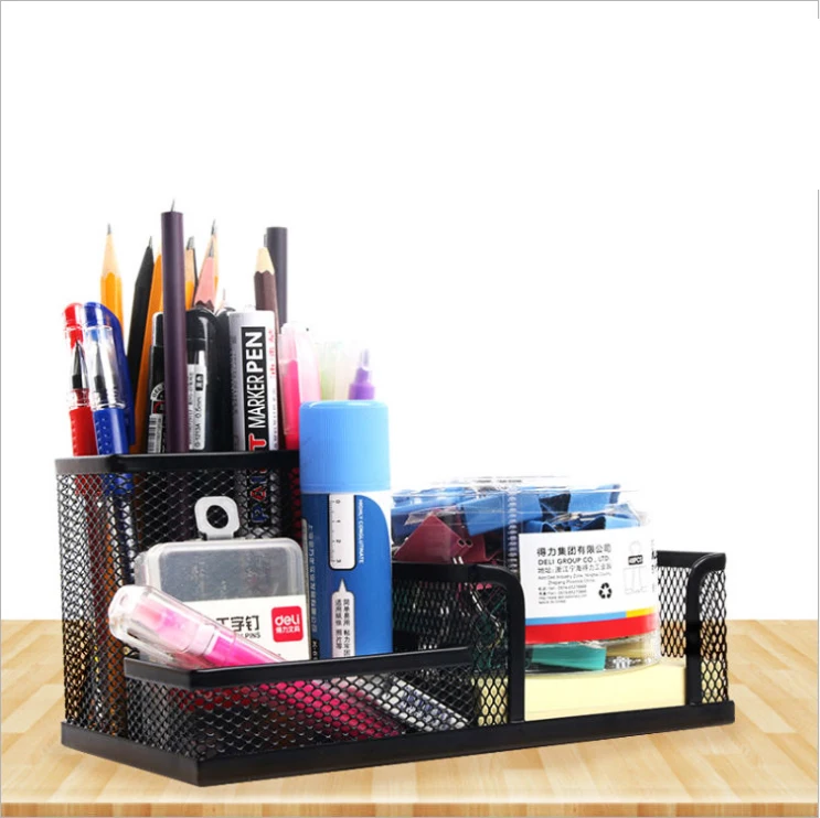 Сетчатый Настольный органайзер, офисные принадлежности, Caddy с держателем для карандашей и корзинами для хранения аксессуаров для стола, 3 отделения, черный