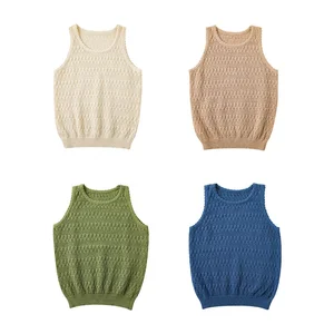 100% Cotton Baby Girl Summer Clothes Hollow Out Breathable Girls Top Solid Knitted Kids Tops for Girl