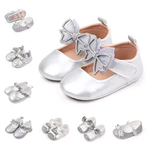 2026 Spring Autumn Summer Silver Princess Baby Infant Toddler Newborn Girl Shoes Party Evening Girl Pu Leather Shoes