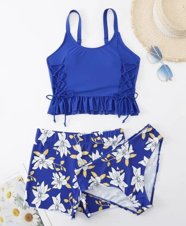 Custom 5colors Designer Print Woman Large Breast Bikinis Swimsuit 3 Piece Plus Size Swimwear Bikini for Fat Women
