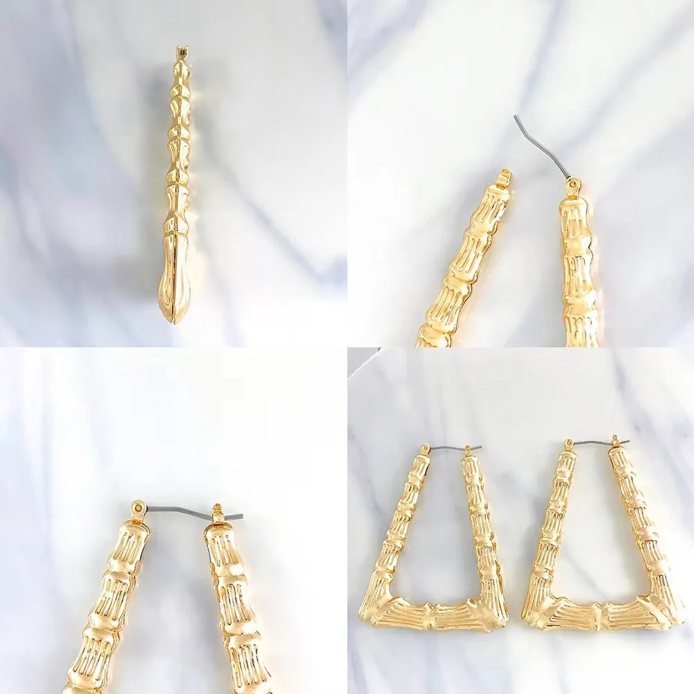 product new fashion jewelry sets customize earrings exaggerated geometric bamboo  gold plated hoop earrings for woman-4